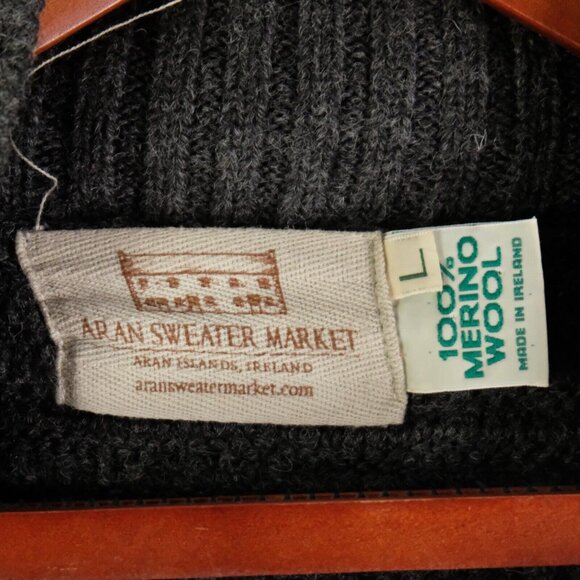 Aran Sweater Market Sweater Womens Large Gray Cable Knit Cropped Merino Wool - Picture 8 of 9